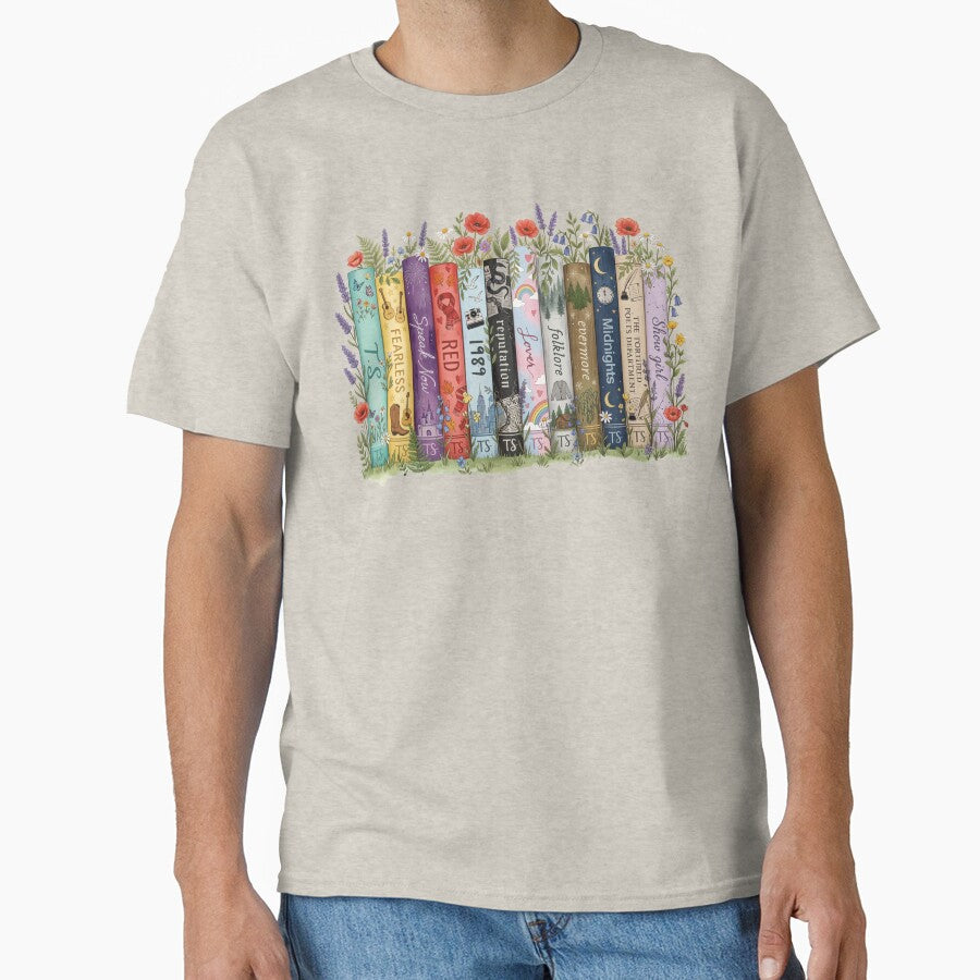 Vintage Albums as Books Floral Aesthetic Swiftie Eras Inspired Fan Art Classic T-Shirt by FishandFolie