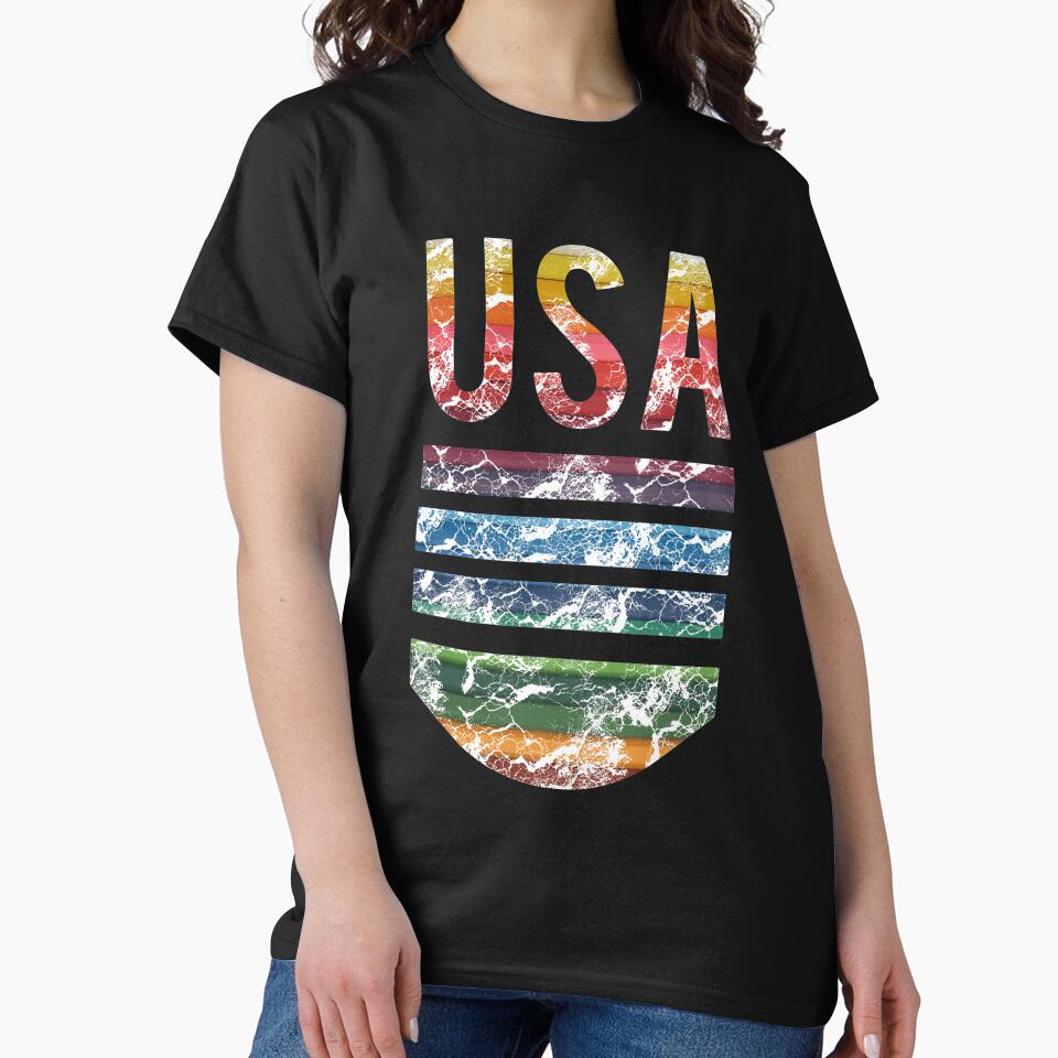 USA Emblem T-Shirt | Rainbow Color Design Tee by AllStarMerch