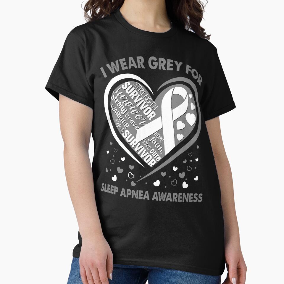 I Wear Grey For Sleep Apnea Survivor Heart Ribbon by heppenp