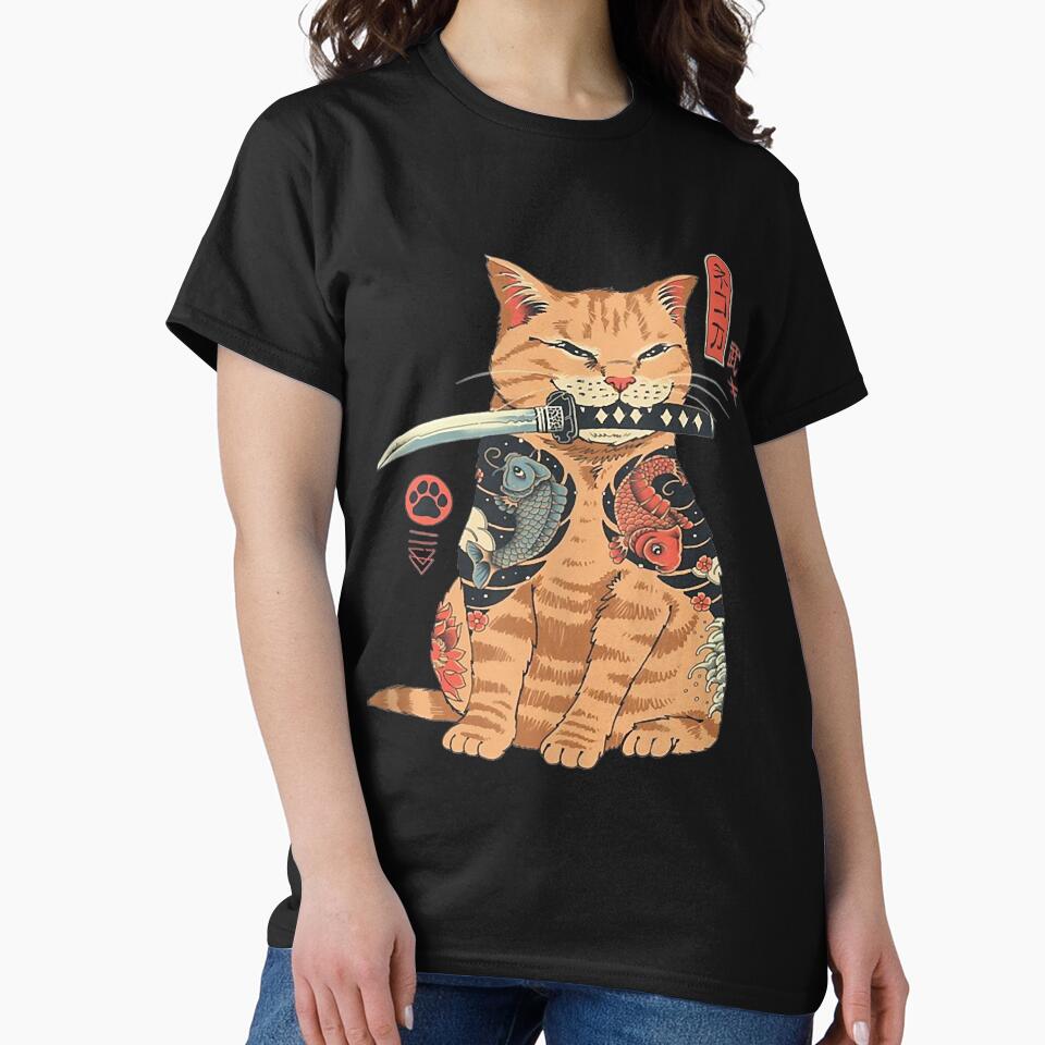 Japanese Samurai Ninja Cat Kawaii Tattoo Graphic Tank Top by JamisonCatacu