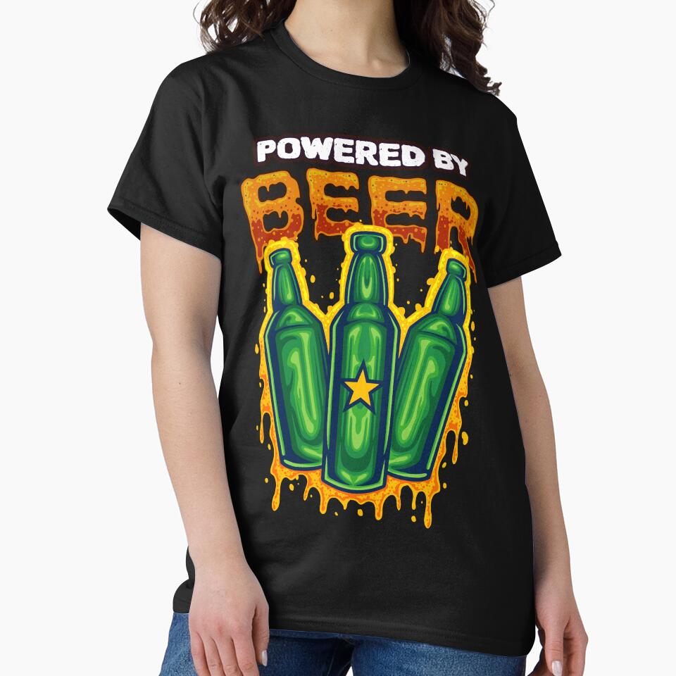 Powered by beer - Three Green Bottles by BeerTeesAndMore