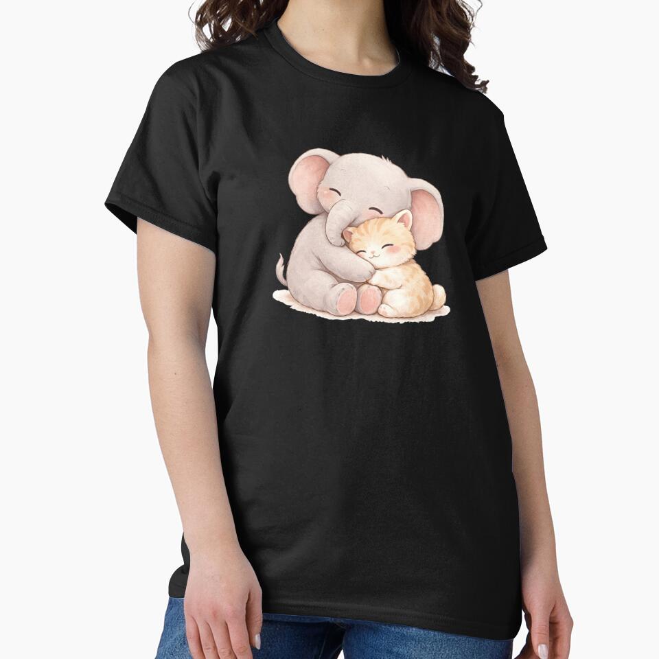 Kawaii Elephant & Kitten Cozy Hug — Soft Pastel Cute Animal Illustration by Smile-AlNo