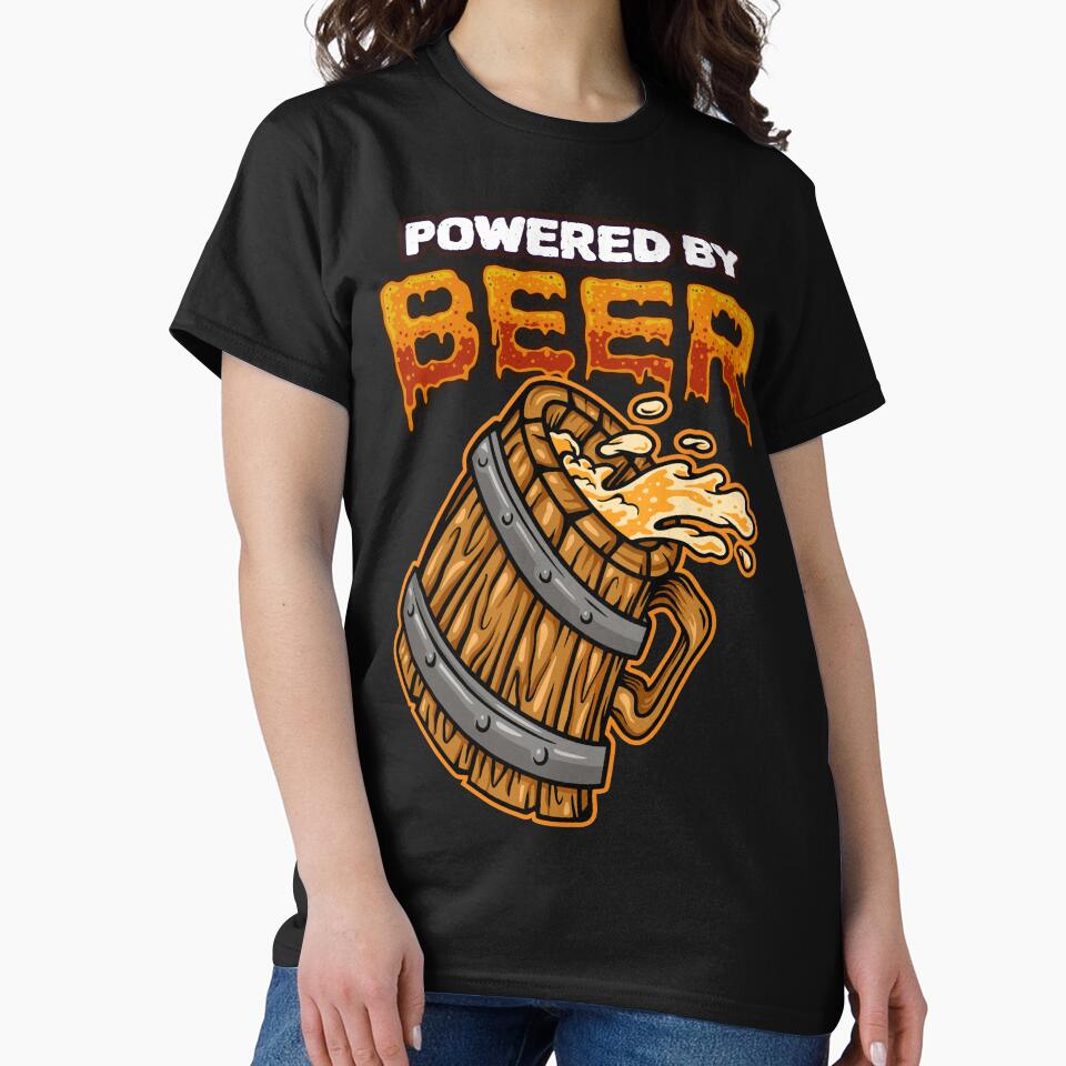 Powered by beer - Wooden Mug of Ale by BeerTeesAndMore