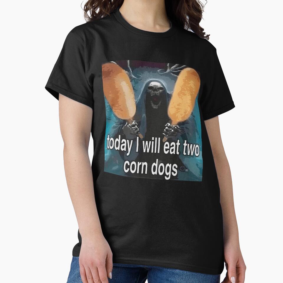 Today I Will Eat Two Corn Dogs Dead Skeleton Funny Corndog Meme by fomodesigns