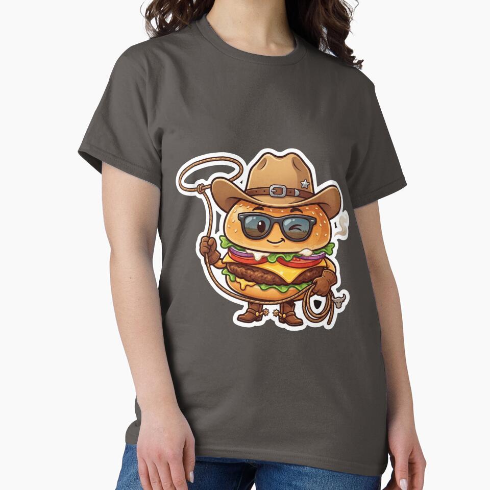 Funny Cowboy Cheeseburger Sticker - Wild West Fast Food Art by zakman02