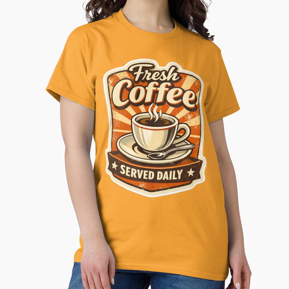 Fresh Coffee Served Daily - Vintage Coffee Morning Mug Design by FluffiPopo