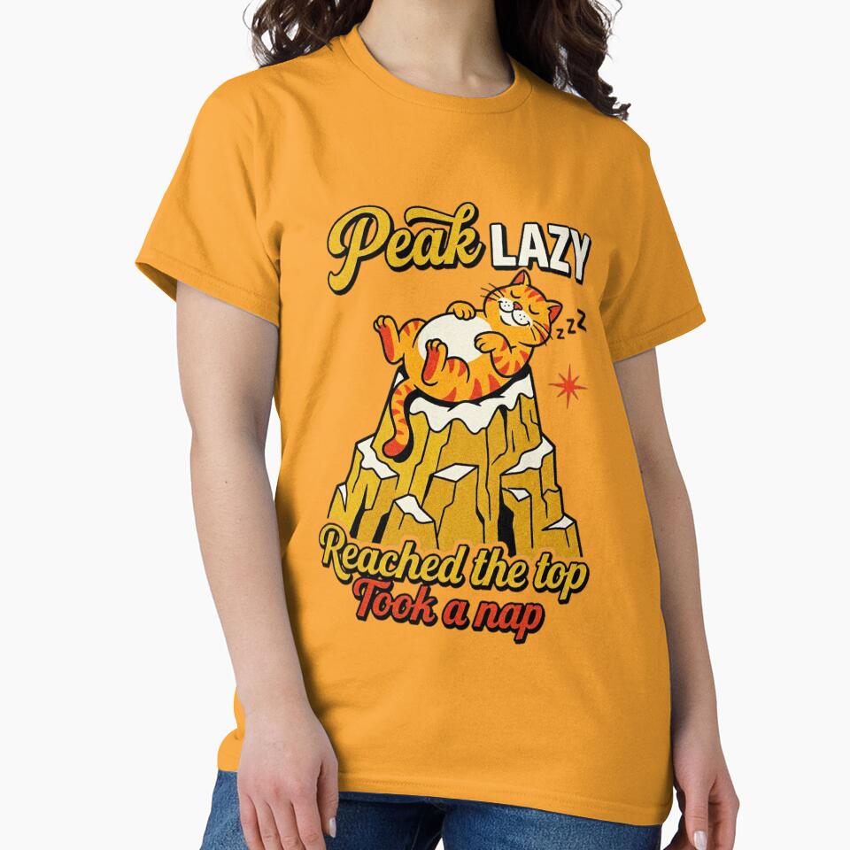 Peak Lazy Reached The Top Took A Nap Cat Graphic — Funny Lazy Cat Humor by SkTee2k