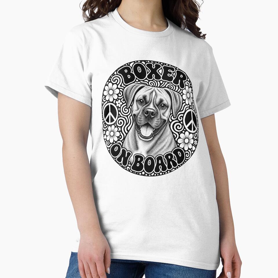 sticker "Boxer on board" Hippie dog, peace by barbastyle