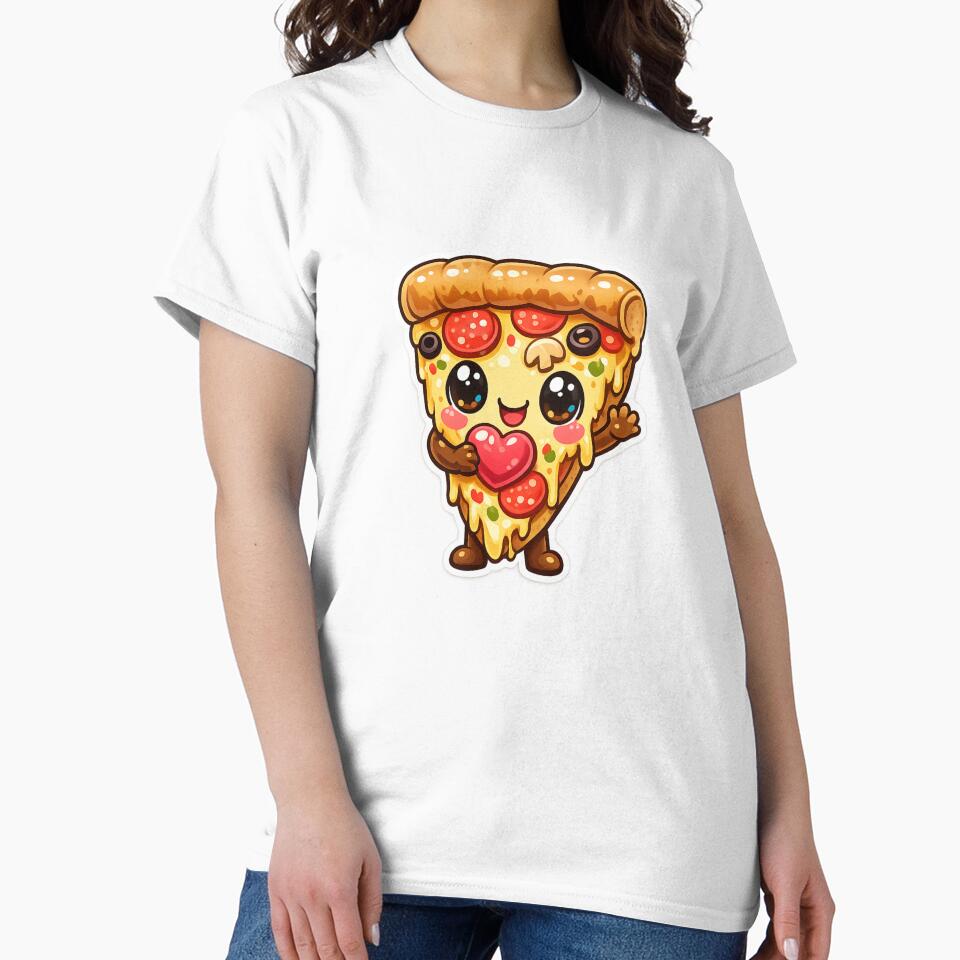 Cute Kawaii Pizza Slice Holding Heart – Adorable Food Mascot Cartoon Sticker Design by ArtWaveStudio8