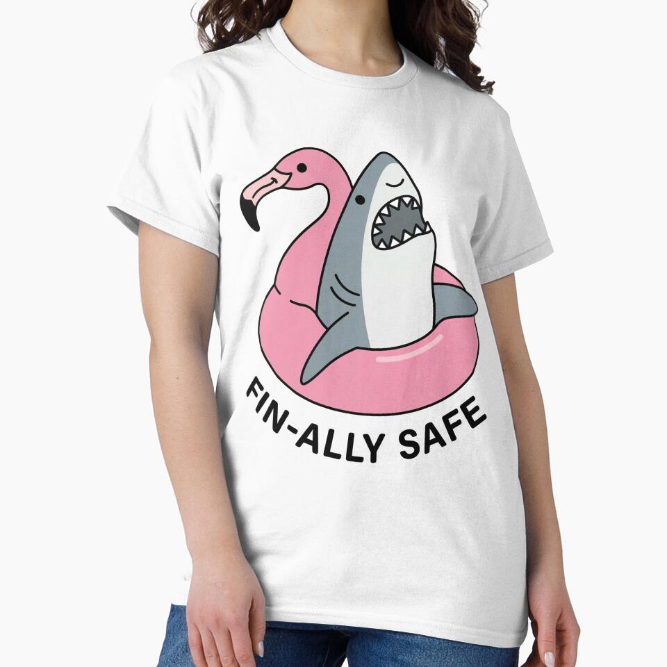 Fin-ally Safe – Funny Shark Summer Pun by aiqdelicia