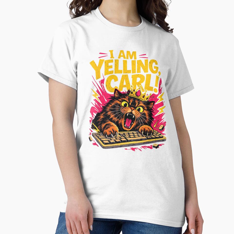 I Am Yelling Carl Angry Cat Typing On Keyboard Funny Crown Meme by LakenDraphil