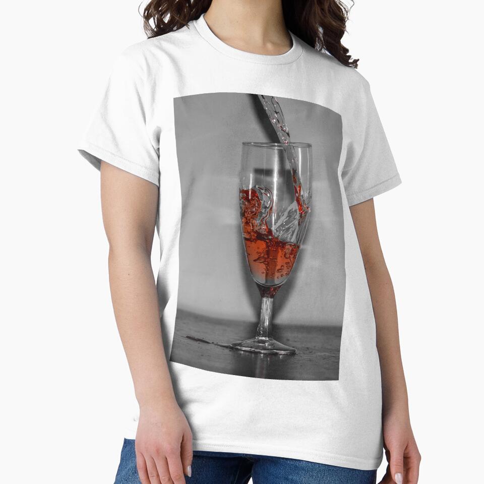 Red Liquid Splash Pouring Into Tall Wine Glass On Table Close-Up High-Speed Shot by Nmallia