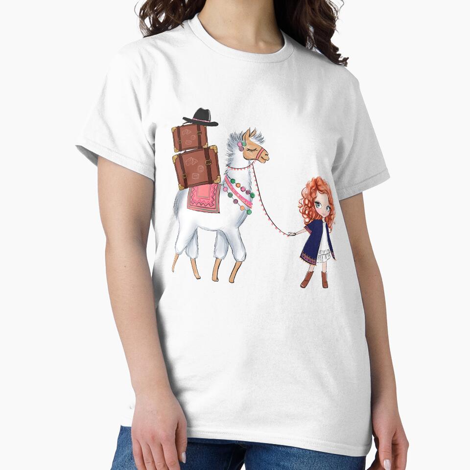 Boho style cute girl with llama girly illustration 1 by Lalanacliparts