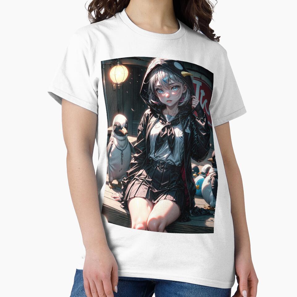 Gothic anime girl with penguins portrait art by TheArtistOf2022