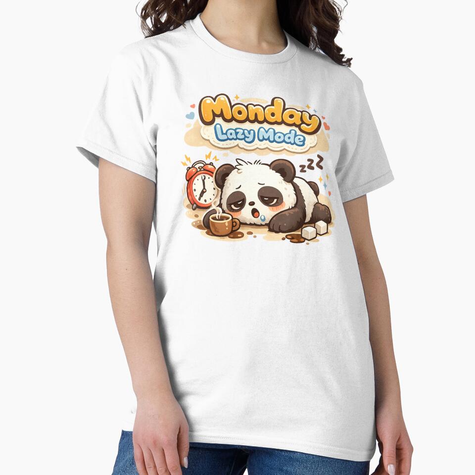 Cute Panda Monday Lazy Mode – Tired Panda Coffee Monday Mood T-Shirt by DarojadNR