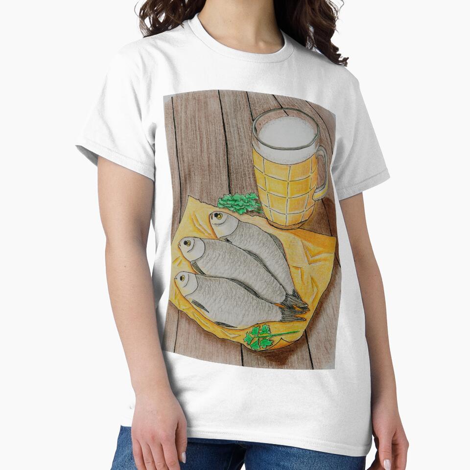 Beer and Dried Fish - Traditional Snack Watercolor Illustration by Ihor Ivanov