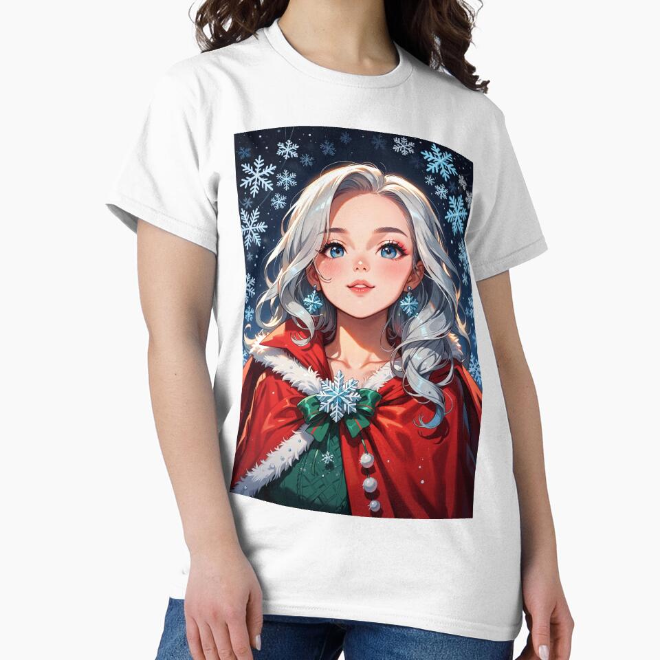 Christmas Anime Girl with Snowflake Earrings by ByteyCreatives