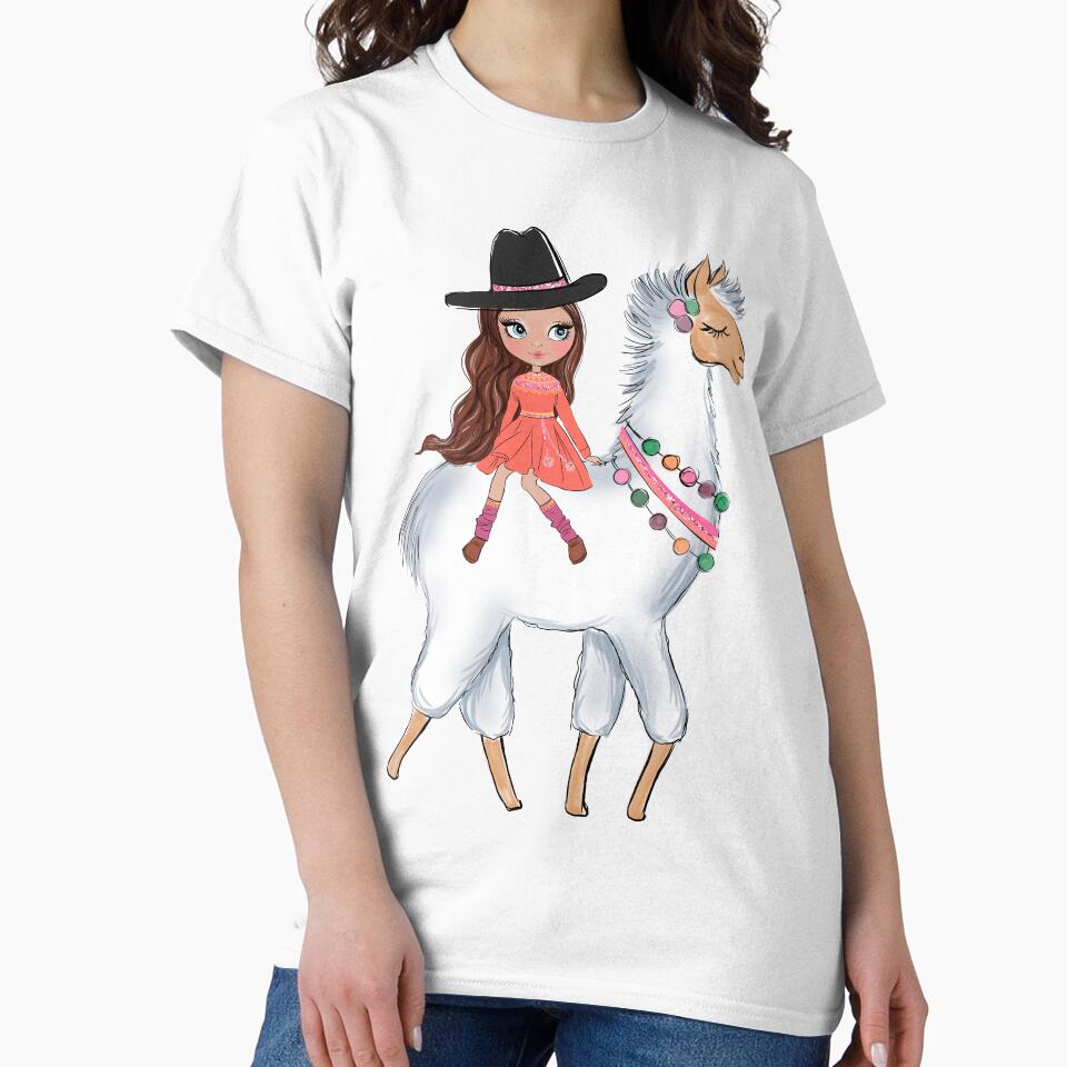 Boho style cute girl with llama girly illustration 2 by Lalanacliparts
