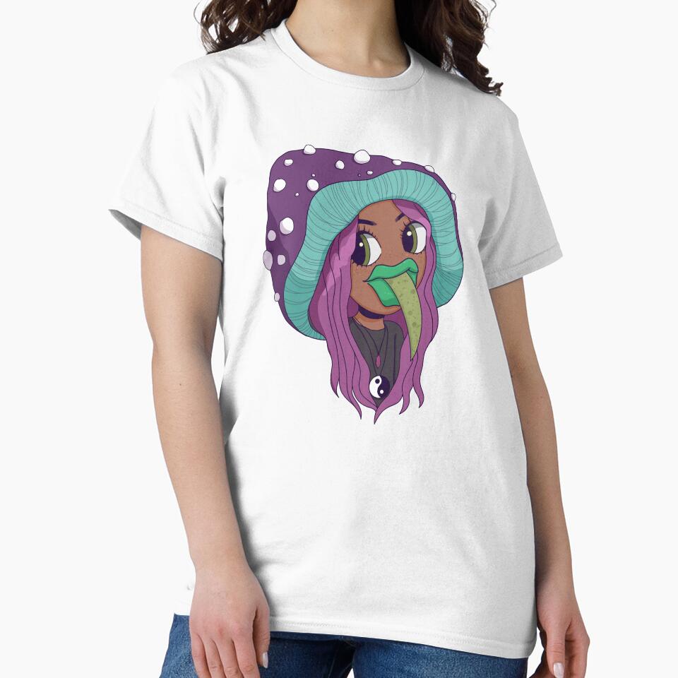 Hippie Mushroom Girl with Yin Yang Necklace by SeaMushrooms