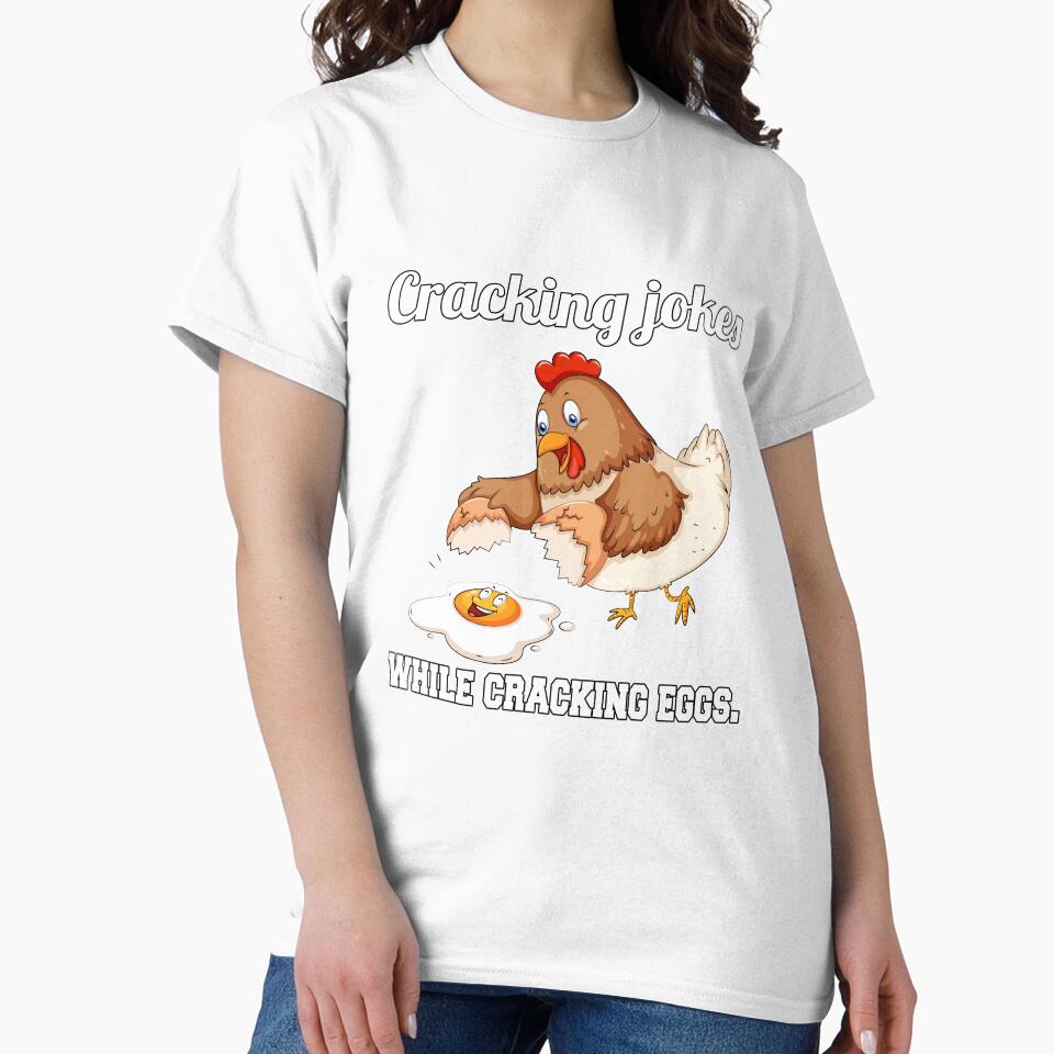 Funny Chicken Farmer Humor Cracking Jokes While Cracking Eggs by fantasticdesign