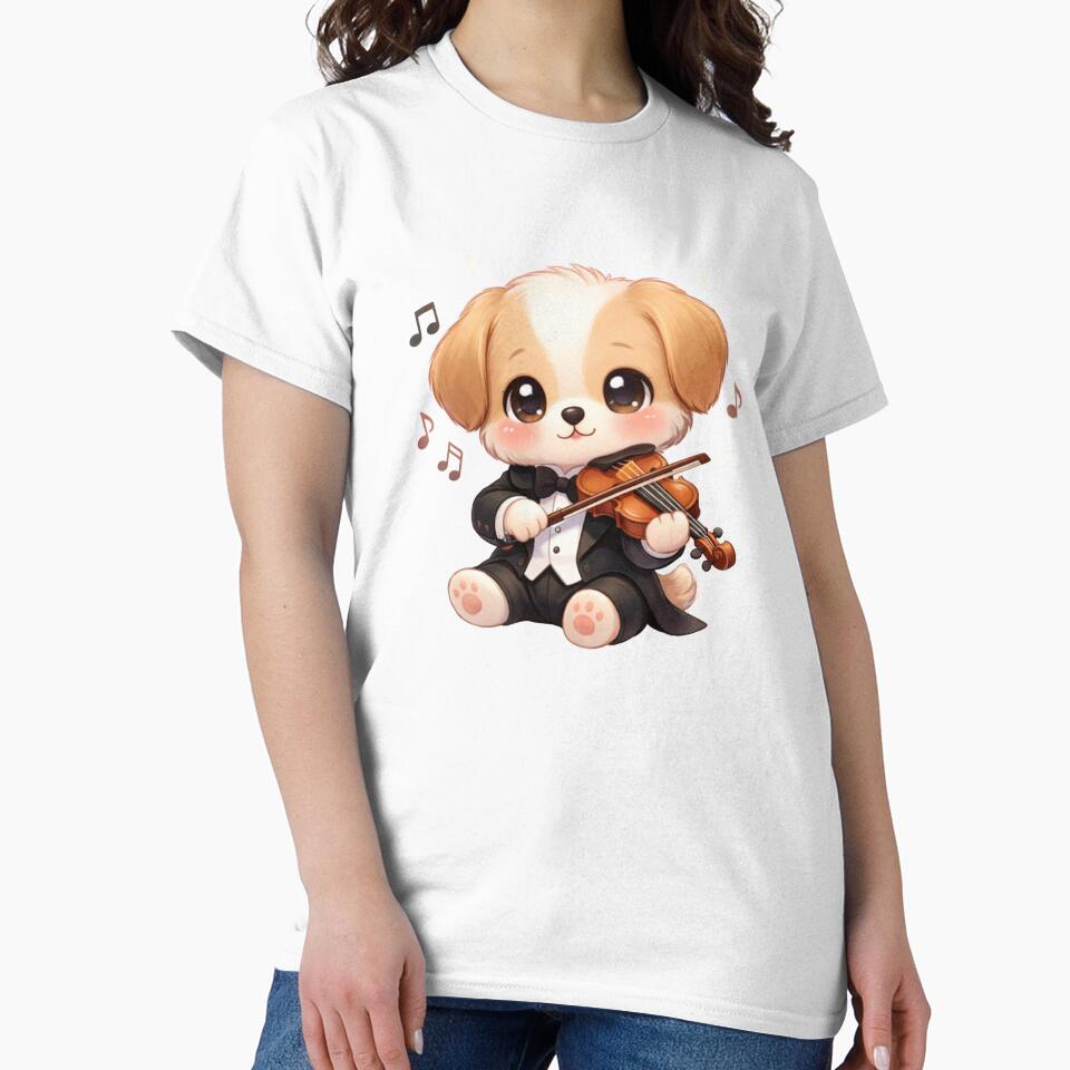 Elegant Kawaii Puppy Violonist - Cute Pastel Dog Playing Music. by Lylysun