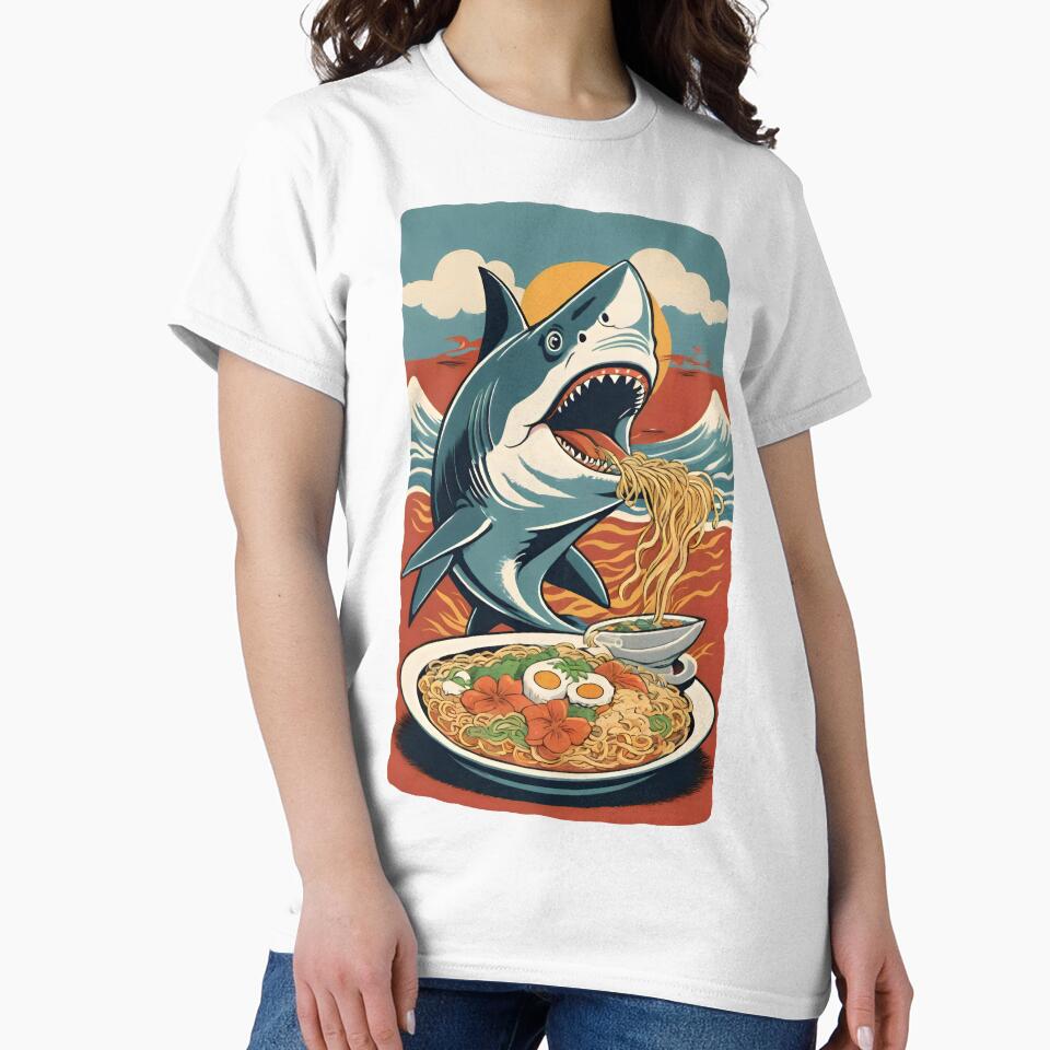 Eating Ramen – Funny Shark and Noodles Design by Prime-Studio