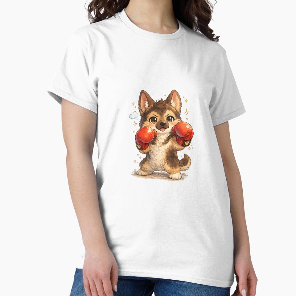 Boxing Gloves Dog – Cute German Shepherd Boxer Cartoon, Kawaii Boxing Dog Illustration, Funny Dog Art by Paws-nd-Prints