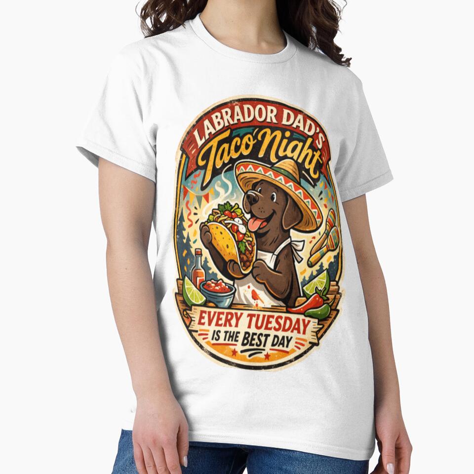 Labrador Dad's Taco Night | Chocolate Lab Sombrero Vintage Badge | Funny Dog Taco Lover Gift by PawPrintCustom