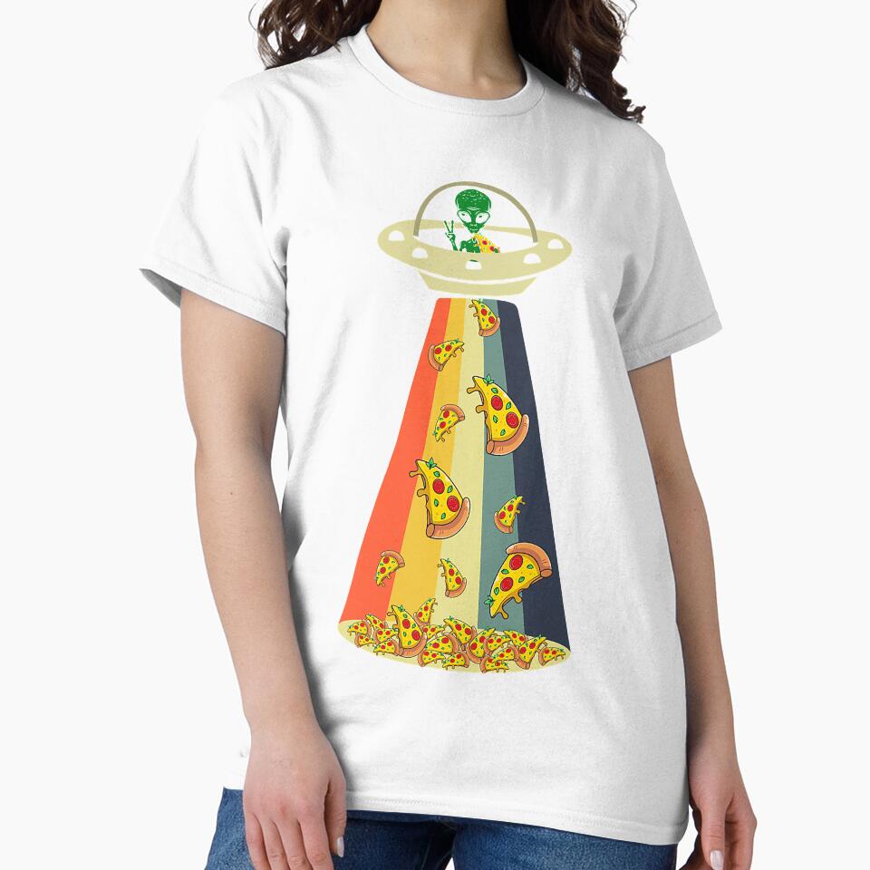 Funny Pizza UFO Alien Eating Pizza by NikolaMilosevic