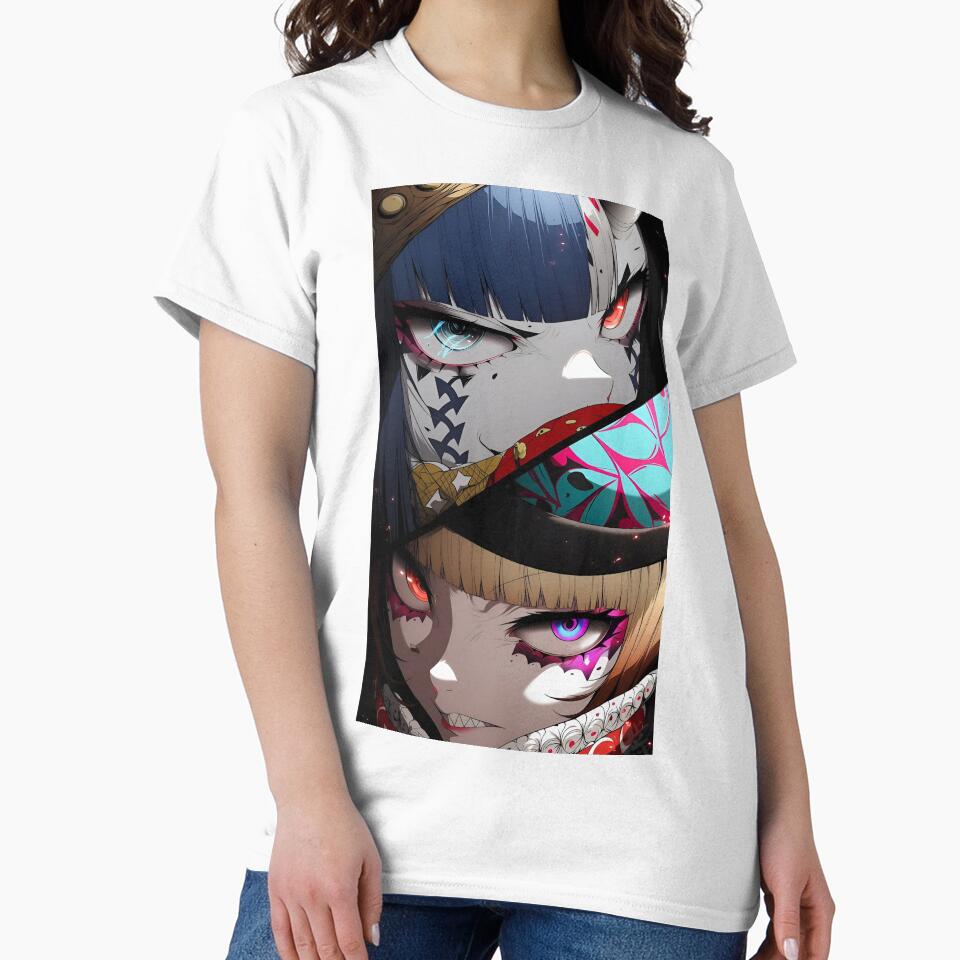 Dark Anime Duality Girl – Demon Yokai Cyberpunk Split Face, Glitch Horror Aesthetic Art by Dyan4