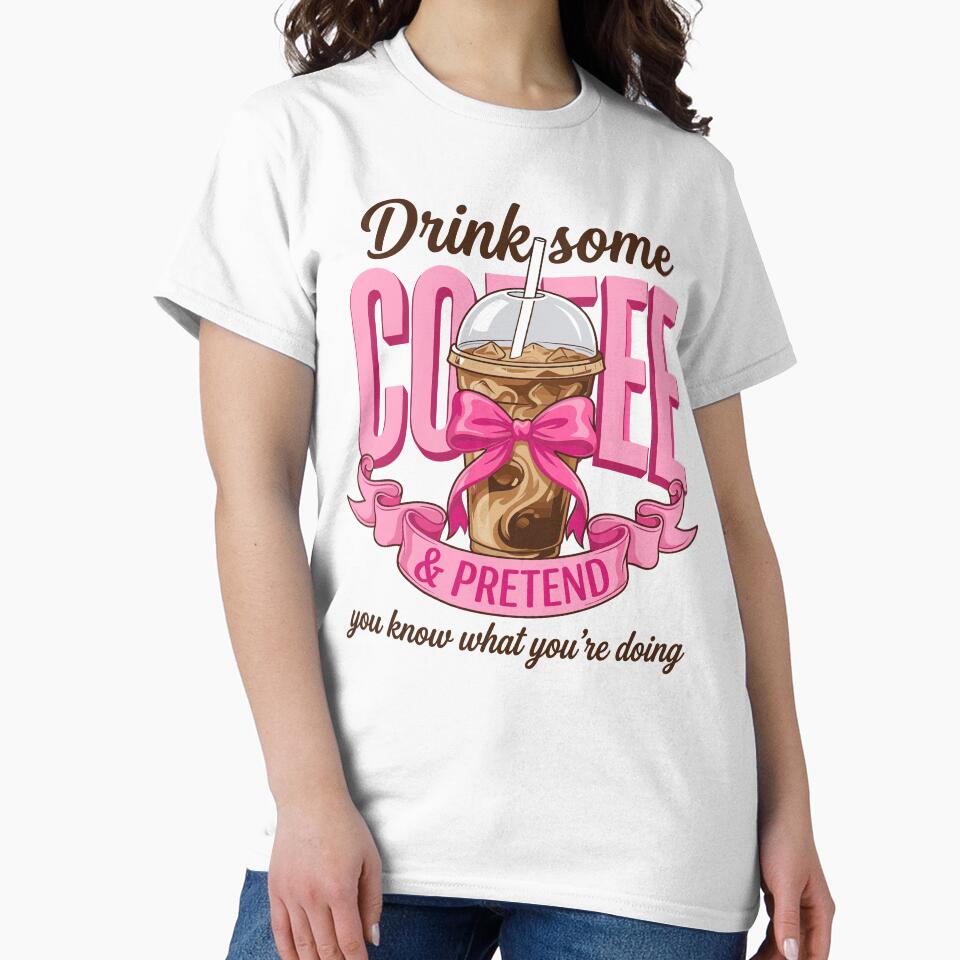 Funny Preppy Iced Coffee Pink Bow Quote by KroghDs