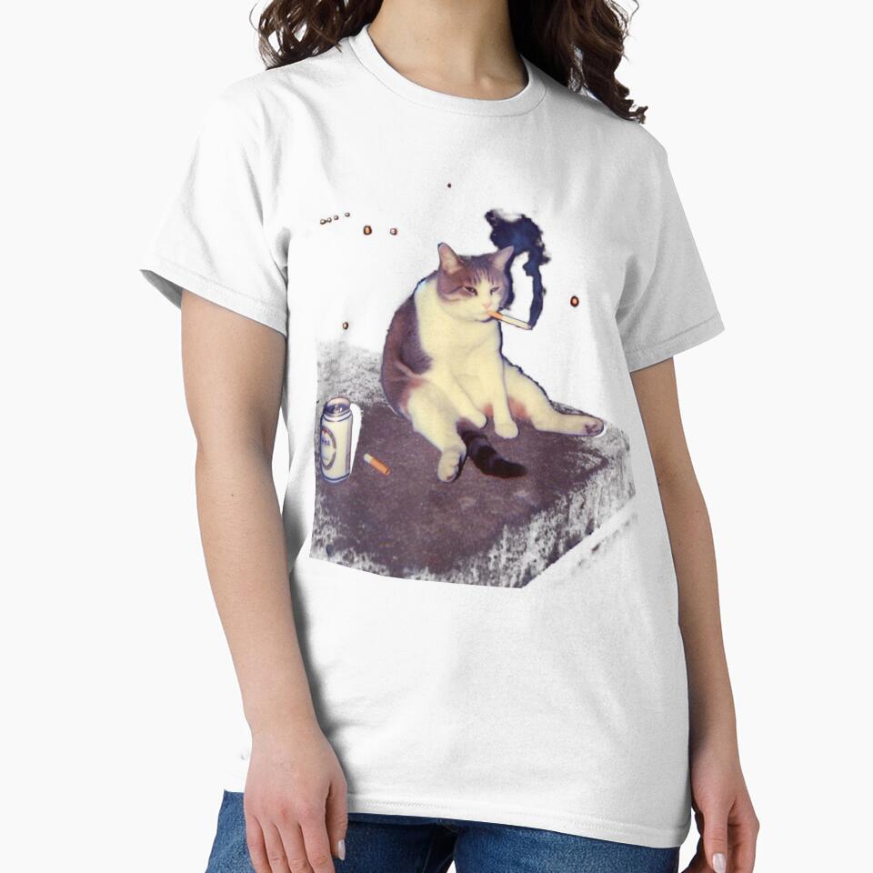 Smoking Cat Meme Shirt – Funny Cigarette Kitten Brainrot Tee by LizzyKeiko