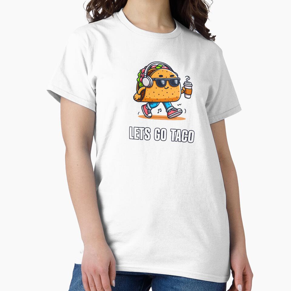 Funny walking taco with headphones and coffee – cute food pun illustration for taco lovers, music fans and humor art by All-Of-Art