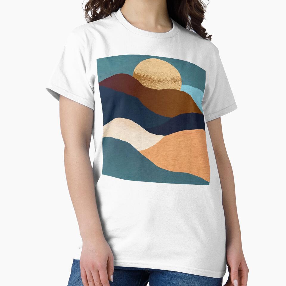 Boho Style Abstract Mountain Landscape Art With Sunset by DEC02