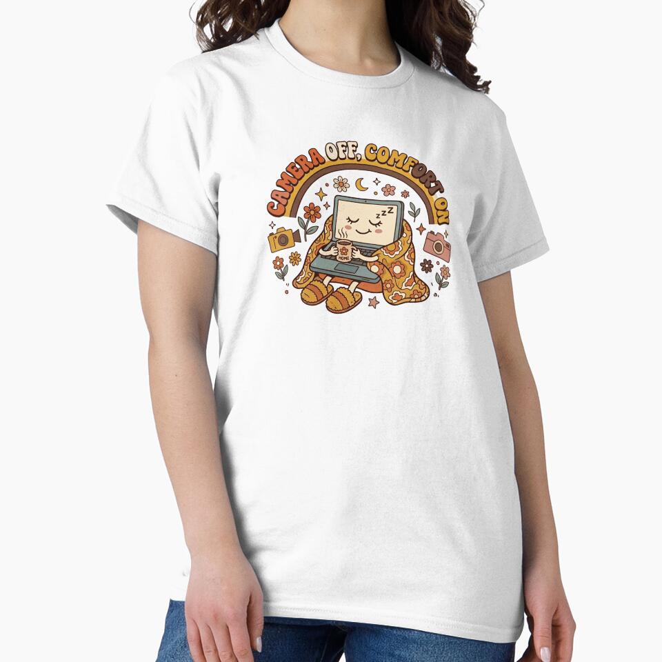 Camera Off Comfort On Groovy Retro Laptop Design by Fenay Designs