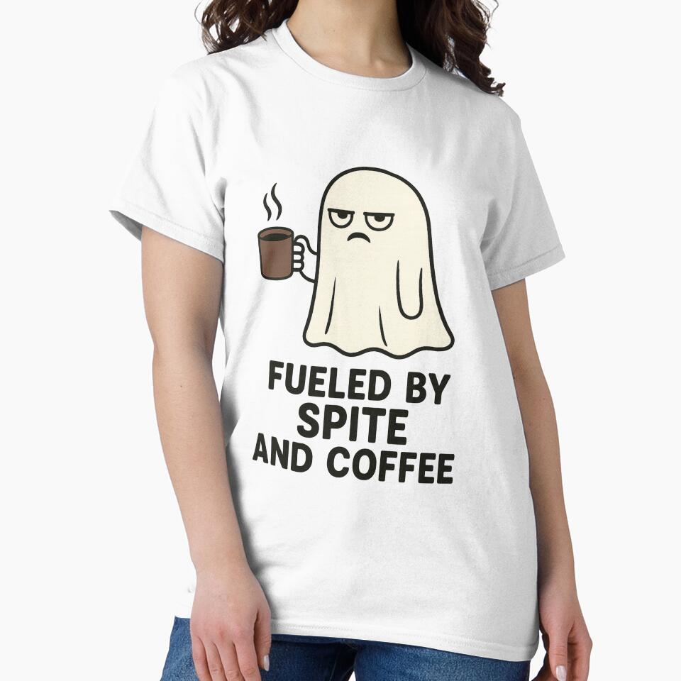 Fueled by Spite and Coffee – Funny Grumpy Ghost with Mug by Abderraim