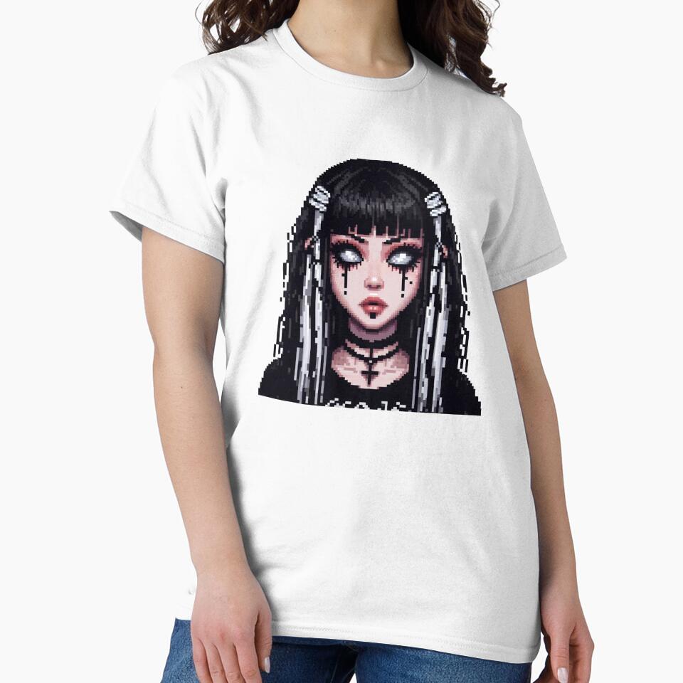 Cybergoth girl with white eyes pixelart by Luvrr Pixels