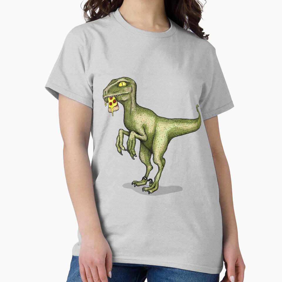 Raptor dinosaur eating pizza slice by agrapedesign