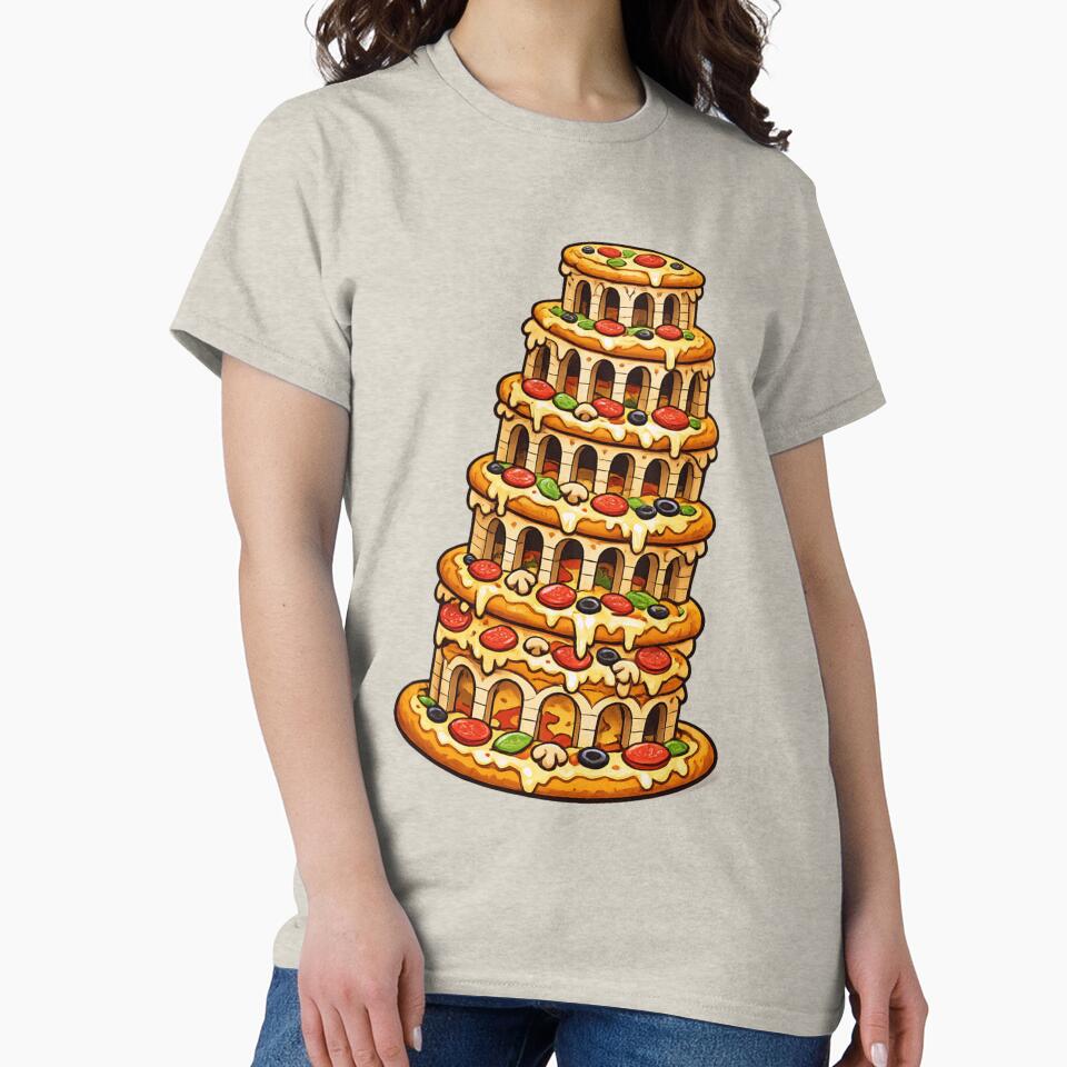 Funny Food Humor Tower of Pizza Pun Design by BROHLine Studio
