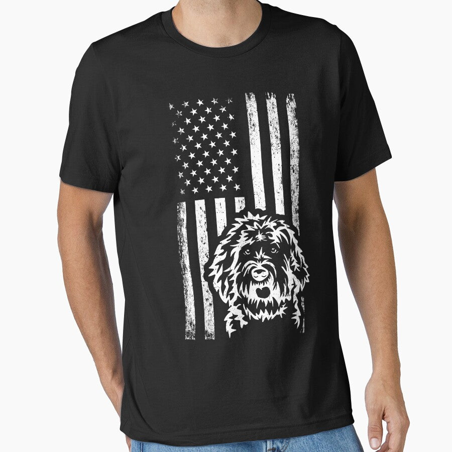 Patriotic American Flag White Black Labradoodle by More Cute Dogs