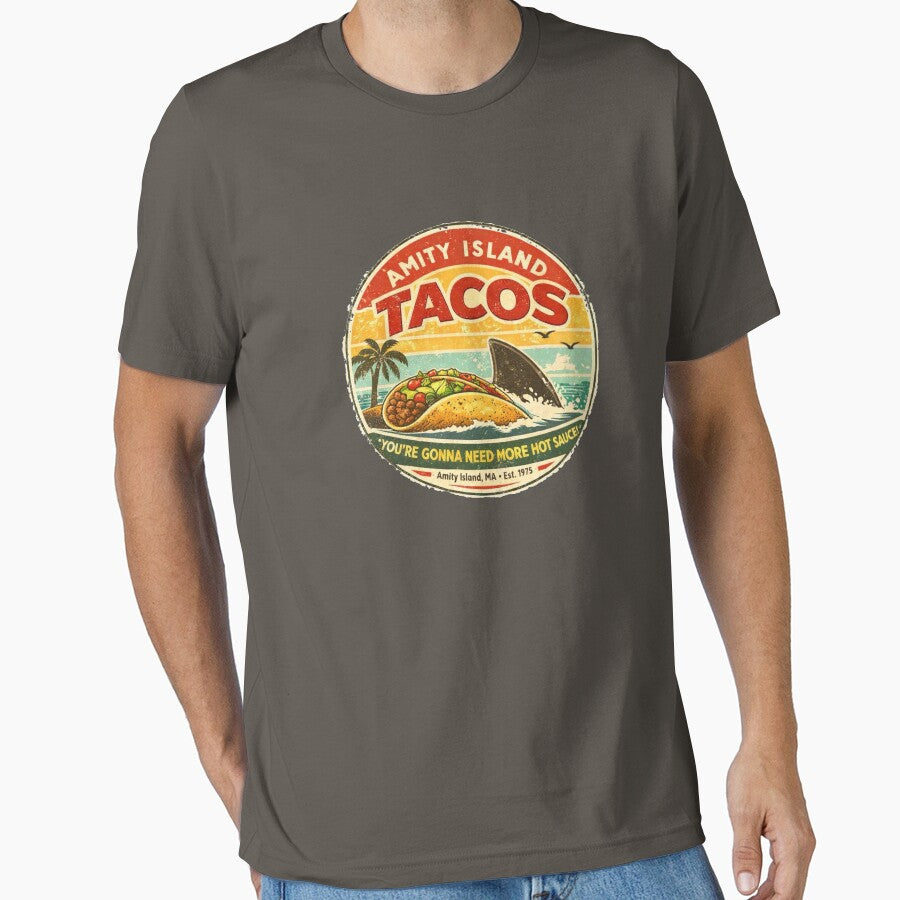 Amity Island Tacos Vintage Shark Taco Surf Logo by GhostDawgs