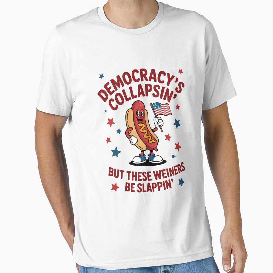 Democracy’s Collapsin’ Satirical Hot Dog Political Illustration by flagylART