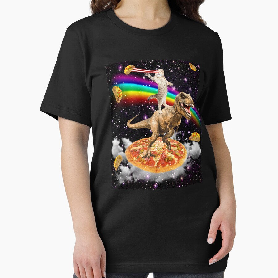 The ORIGINAL Galaxy Laser Eye Cat on Dinosaur on Pizza with Tacos & Rainbow by Mextpizza