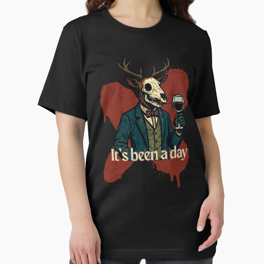 It’s Been a Day – Elegant Deer with Wine Dark Humor Design by tellia-kallisto
