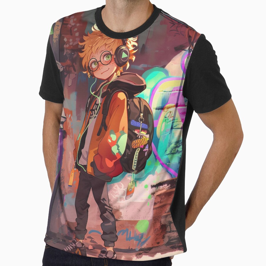Cool anime boy in a colorful alley with graffiti by TheArtistOf2022