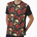 Groovy Smiling Skull Boho Red Rose pattern by ElLocoMus