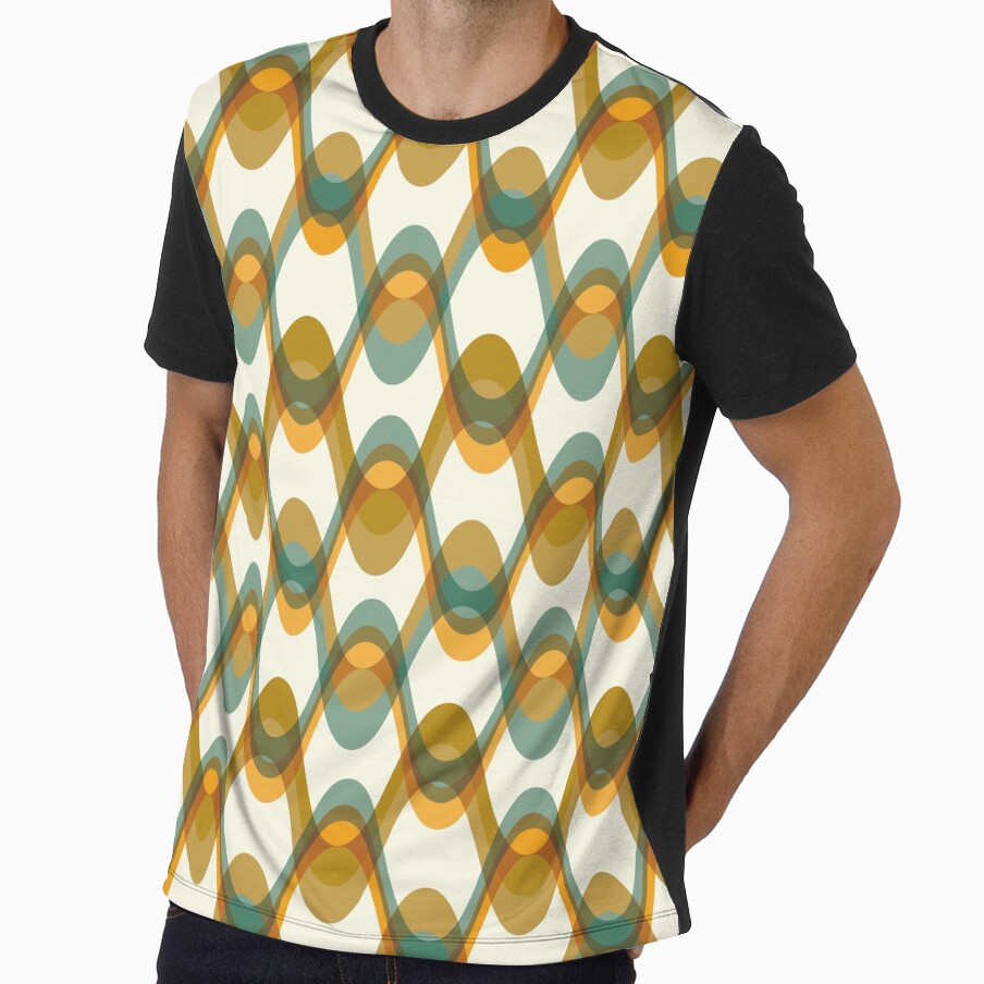 70s Retro Wave Pattern – Teal, Mustard & Earthy Tones – Mid Century Modern Boho by JMgraphic