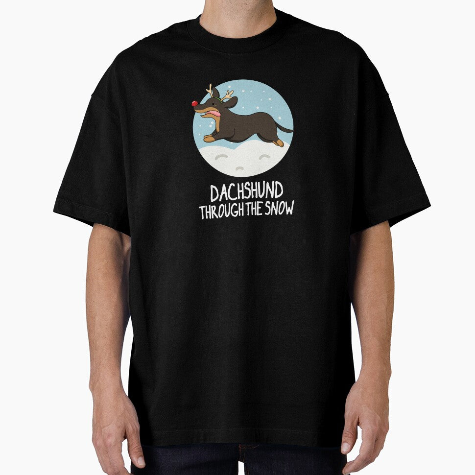 Dachshund Through The Snow Funny Christmas Puns (Dark BG) by punnybone