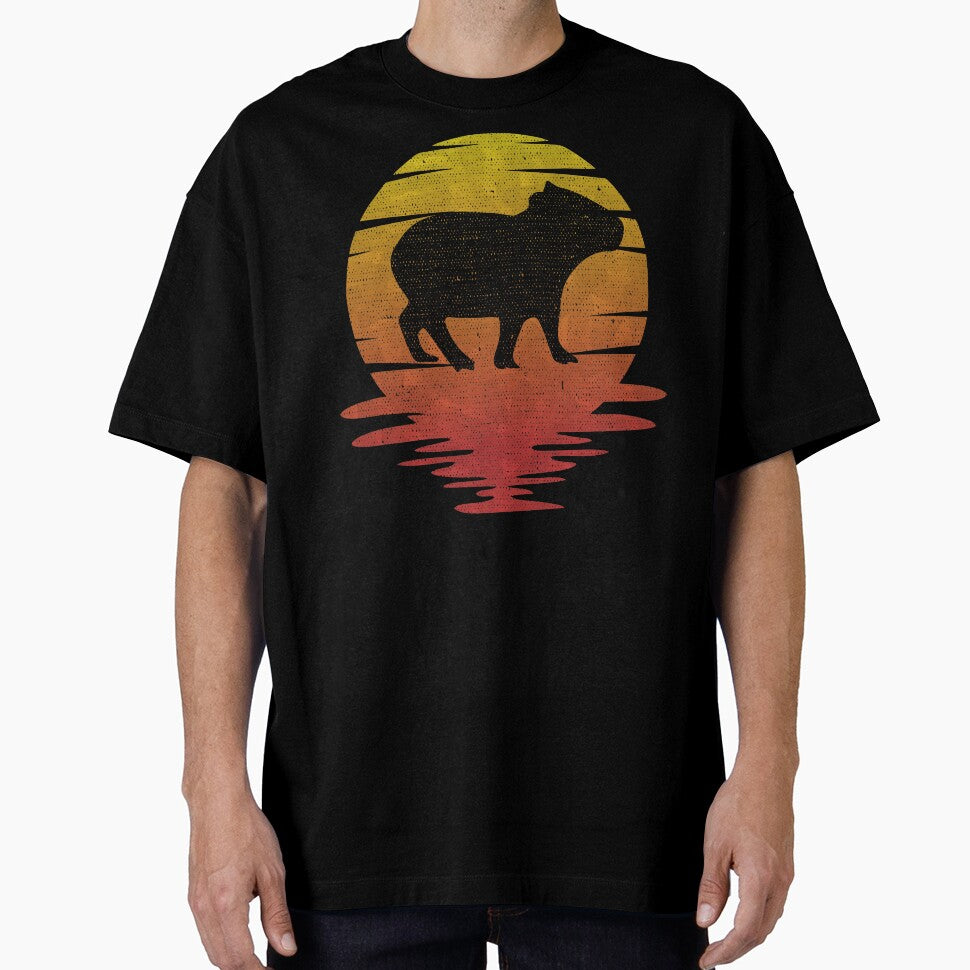 Vintage Capybara Silhouette Retro Sunset Cute Art by alenaz