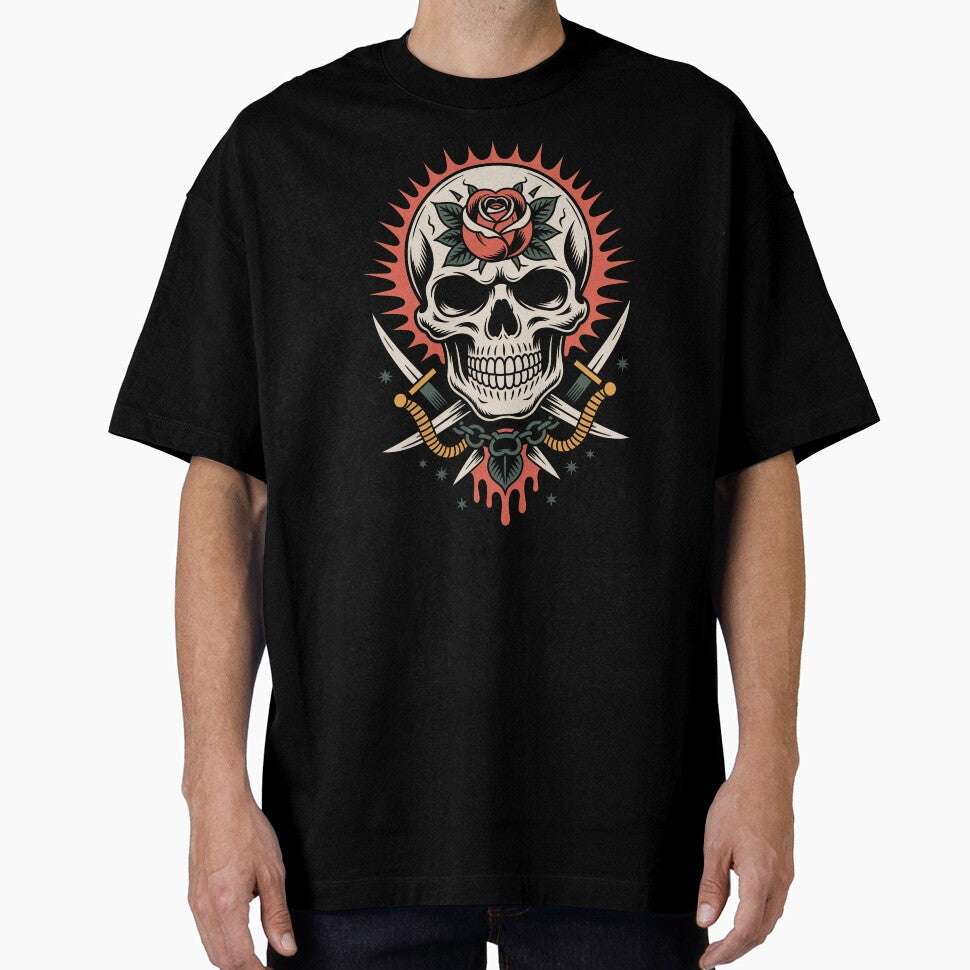 Skull With Rose Crossed Daggers Traditional Tattoo Style by Say It With Ink